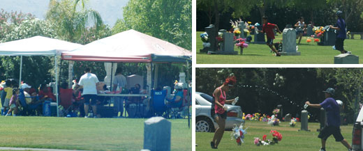 playing at a cemetary